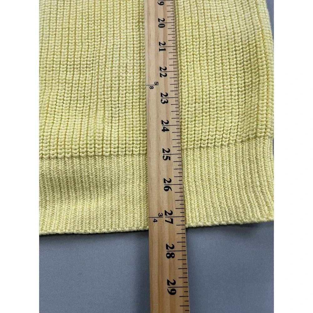 Lands End Mens Sweater Large Fisherman Cotton Rib Knit Crew Neck Yellow Vintage‎